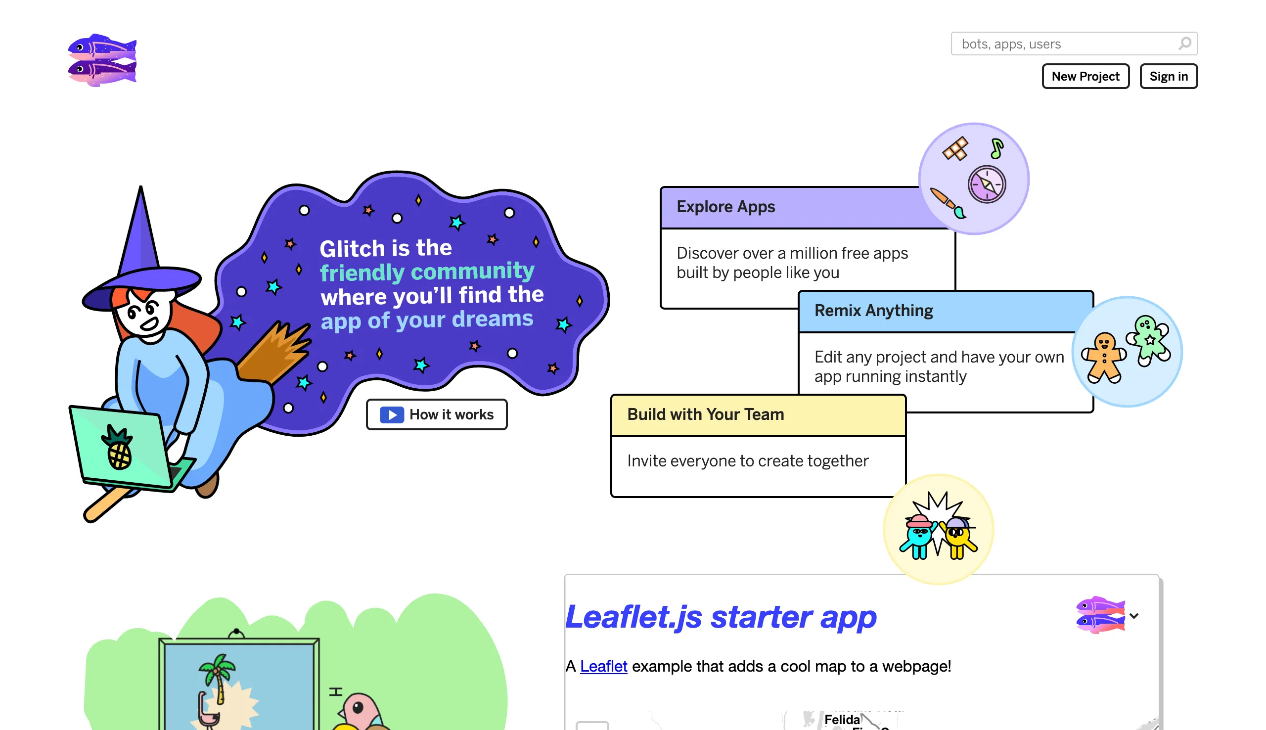 Screenshot of Glitch homepage